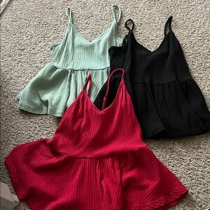 SHEIN Women's Ribbed Peplum Tops - Mint, Black, Red